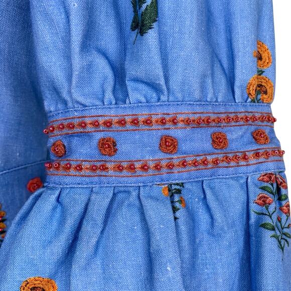 Agua by Agua Bendita Violeta Dahlia Blue Linen Embroidered Floral Cropped Top - Picture 9 of 12